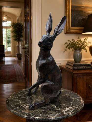Bronze sitting hare - bronze hare sculpture 35 cm