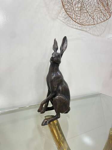 Bronze sitting hare - bronze hare sculpture 35 cm