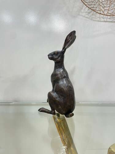 Bronze sitting hare - bronze hare sculpture 35 cm