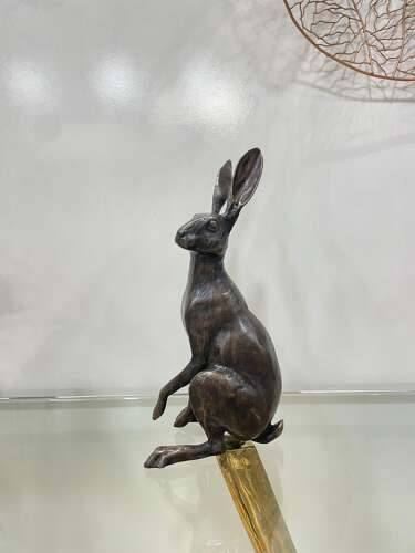 Bronze sitting hare - bronze hare sculpture 35 cm