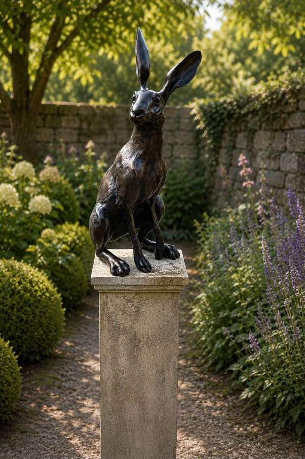 Large bronze sitting hare - bronze hare sculpture 51 cm