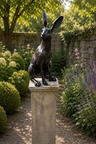 Large bronze sitting hare - bronze hare sculpture 51 cm