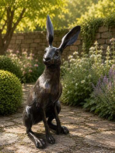 Large bronze sitting hare - bronze hare sculpture 51 cm