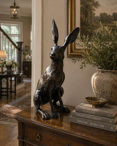 Large bronze sitting hare - bronze hare sculpture 51 cm