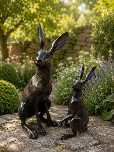 Large bronze sitting hare - bronze hare sculpture 51 cm