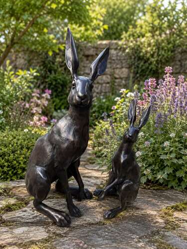 Large bronze sitting hare - bronze hare sculpture 51 cm