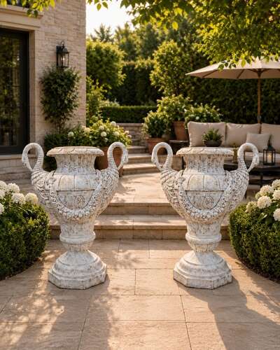 Pair of cast iron urns - pair cast iron swan vases 115 cm