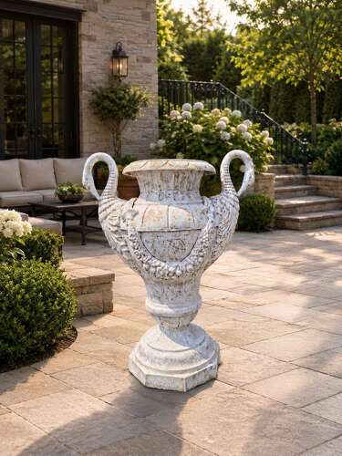 Pair of cast iron urns - pair cast iron swan vases 115 cm