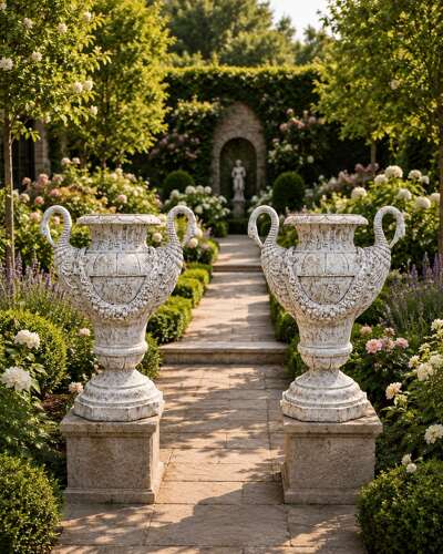 Cast iron Swan vases - pair of cast iron urns 72 cm