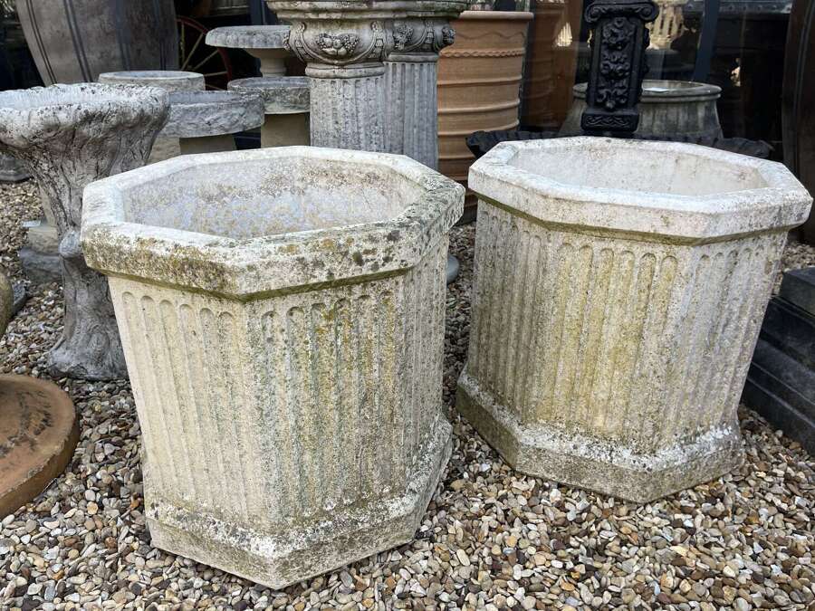 Pair of stone planters - stone garden pots