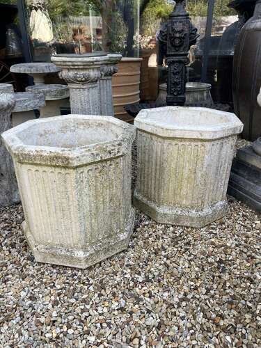 Pair of stone planters - stone garden pots