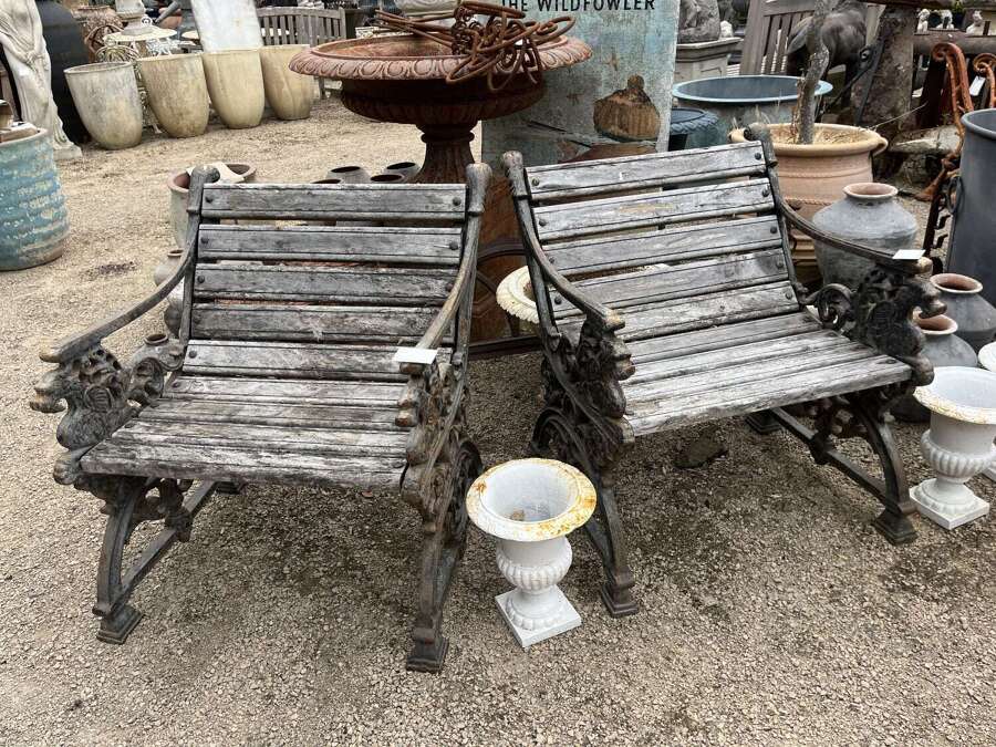 Pair of Cast iron & hardwood chairs