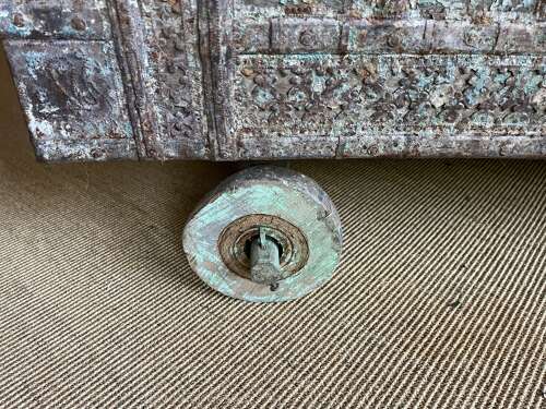 Antique Indian dowry chest on wheels
