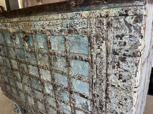 Antique Indian dowry chest on wheels