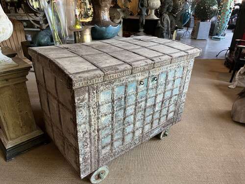Antique Indian dowry chest on wheels