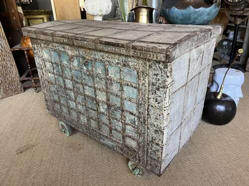 Antique Indian dowry chest on wheels