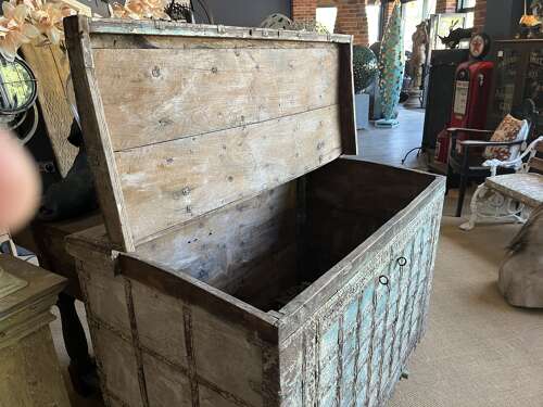 Antique Indian dowry chest on wheels