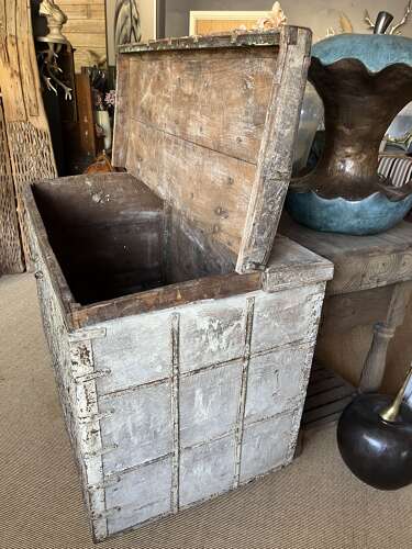 Antique Indian dowry chest on wheels