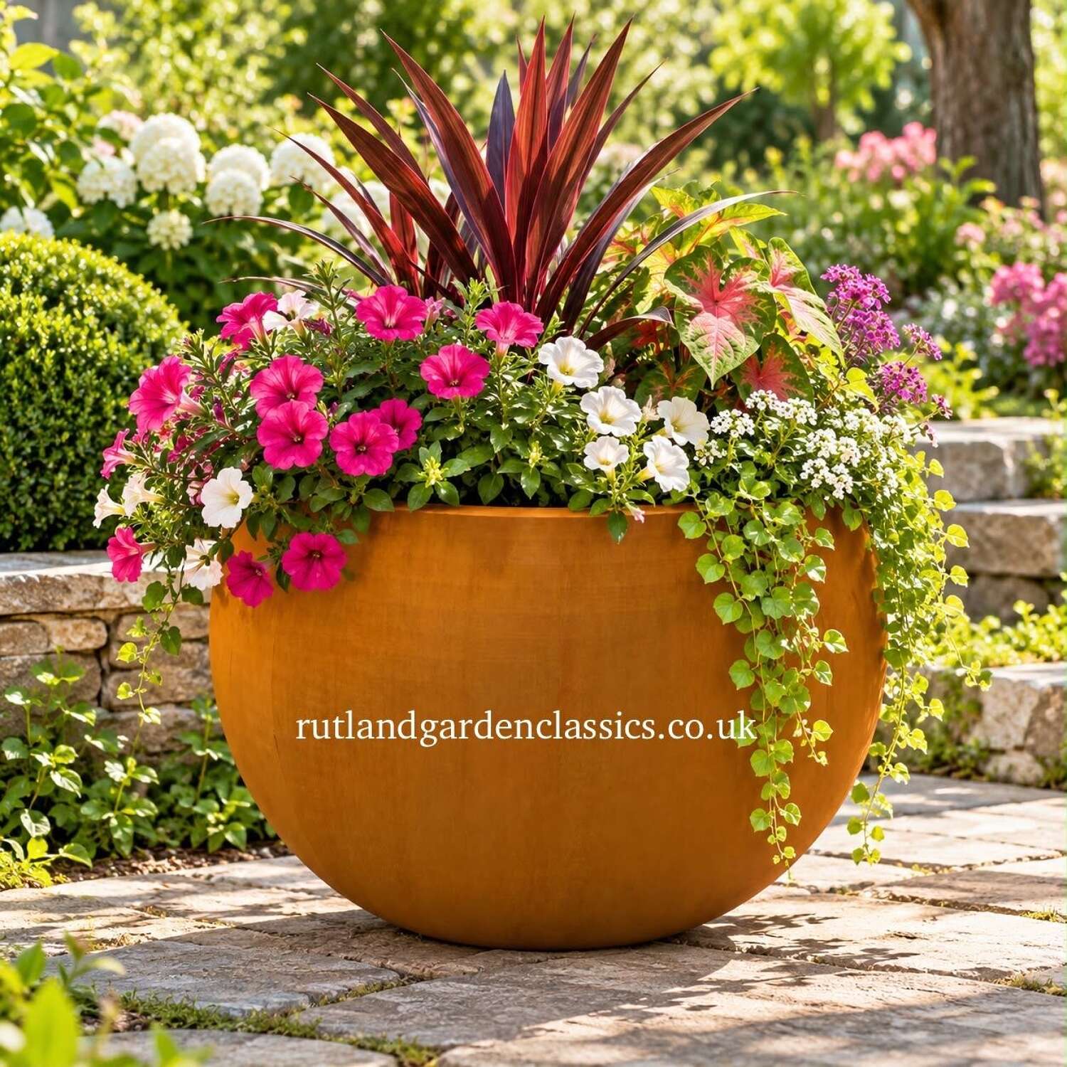 Corten steel bowl planter - corten steel