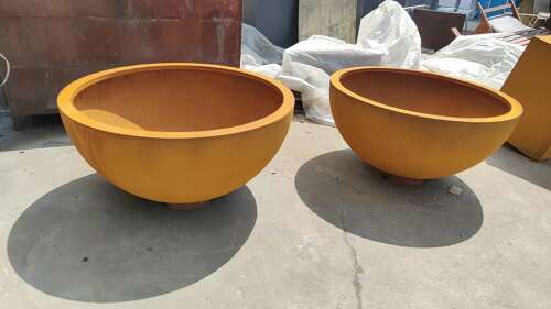 Corten steel bowl planter - corten steel