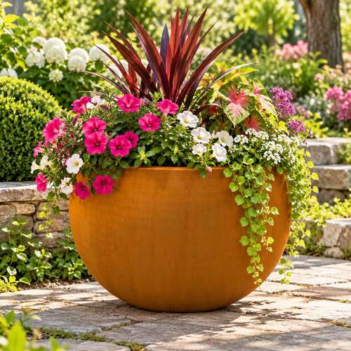 Corten steel bowl planter - corten steel