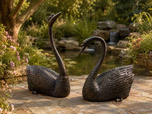 Pair of bronze swans - swan sculpture in bronze