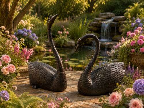 Pair of bronze swans - swan sculpture in bronze