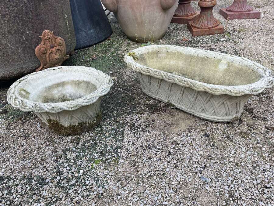 Plaited basket & plaited trough by Haddonstone.