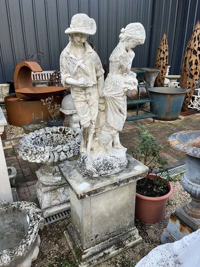 Stone statue on plinth - reclaimed garden ornament