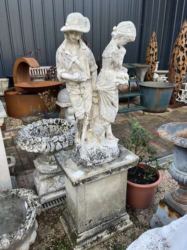 Stone statue on plinth - reclaimed garden ornament