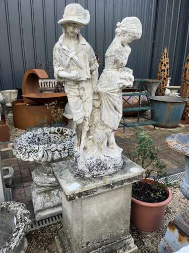 Stone statue on plinth - reclaimed garden ornament