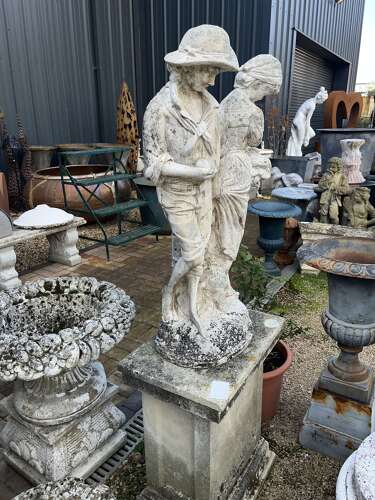 Stone statue on plinth - reclaimed garden ornament