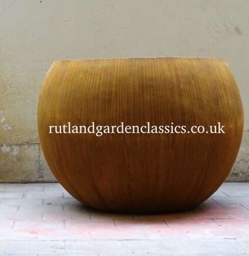 Large Corten steel globe planter - rusty round planters