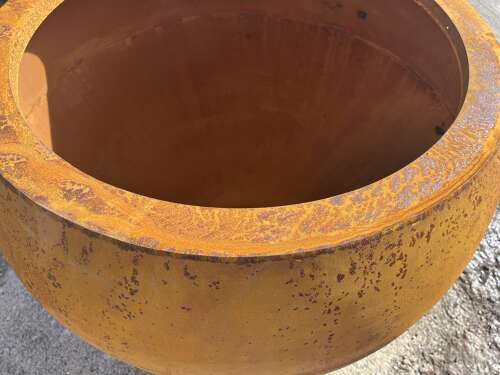 Large Corten steel globe planter - rusty round planters
