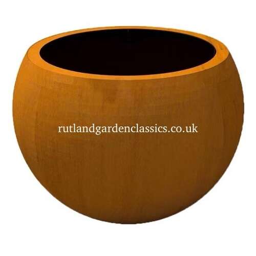Large Corten steel globe planter - rusty round planters